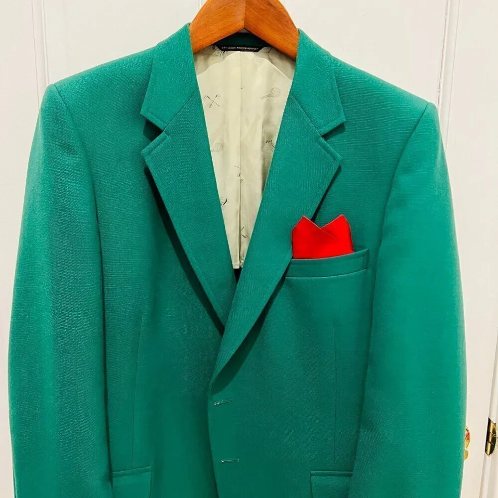 Vintage Hart Schaffner Marx USA Gold Button Sport Coat Suit Blazer 44 R Green